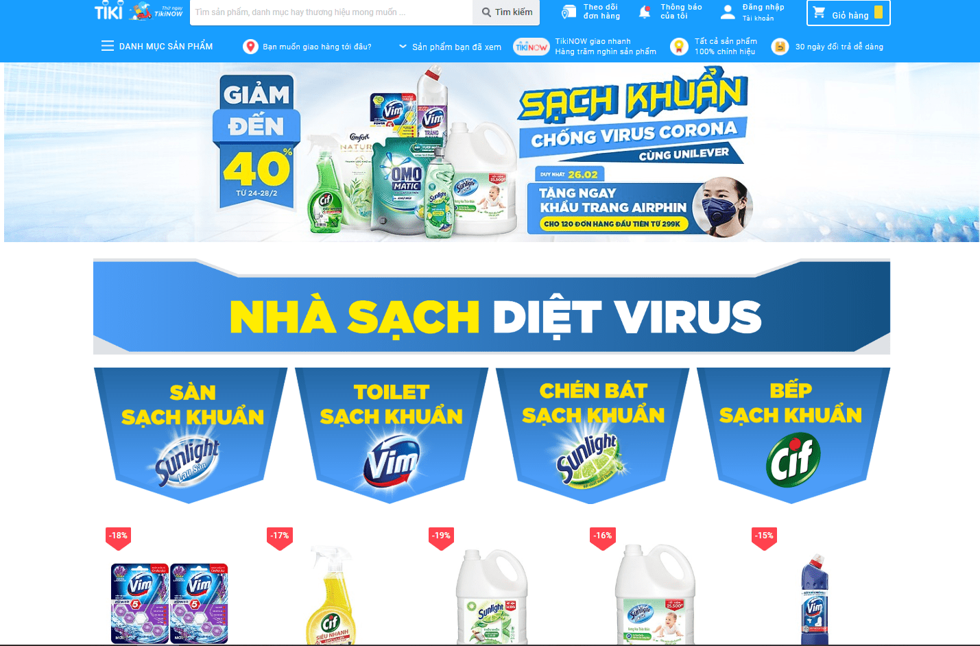 Landing page tập trung vào một nội dung - quảng cáo hoá mỹ phẩm diệt khuẩn